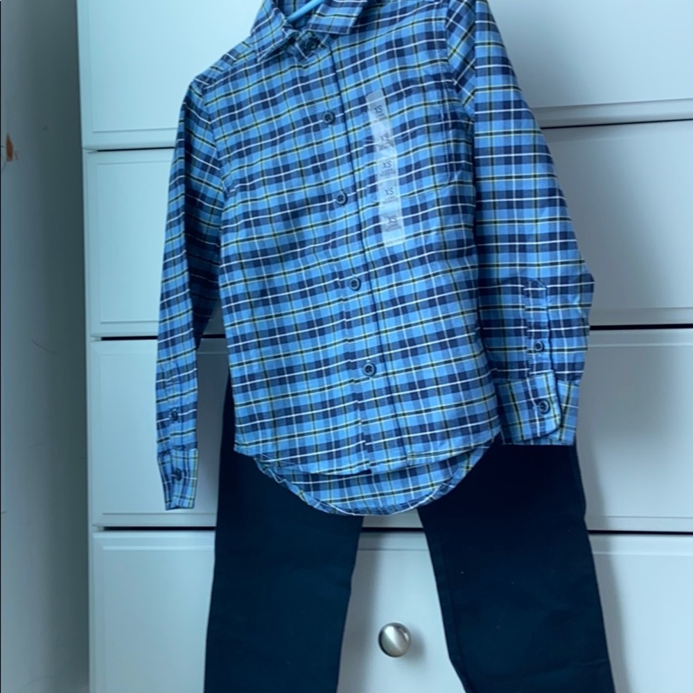 Boys matching set khaki pants & button-down shirt